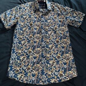 Navy Paisley Short-Sleeve Button-Down Shirt